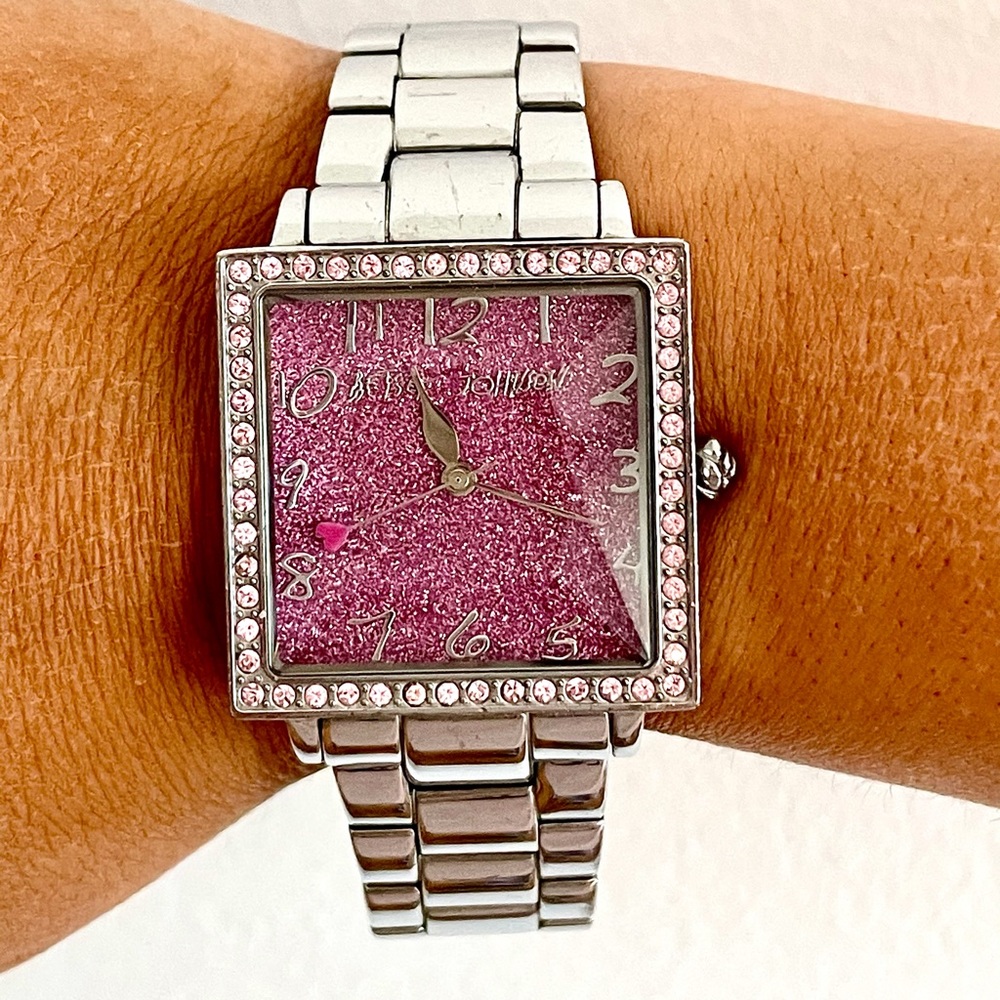 Betsey Johnson pink glitter watch